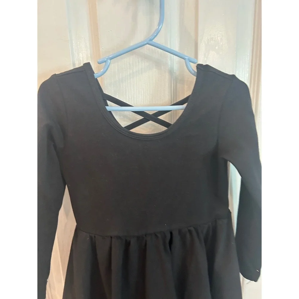Ballerina twirl Skater Dress Black Long‎ Sleeve Crisscross Back Kids Casual